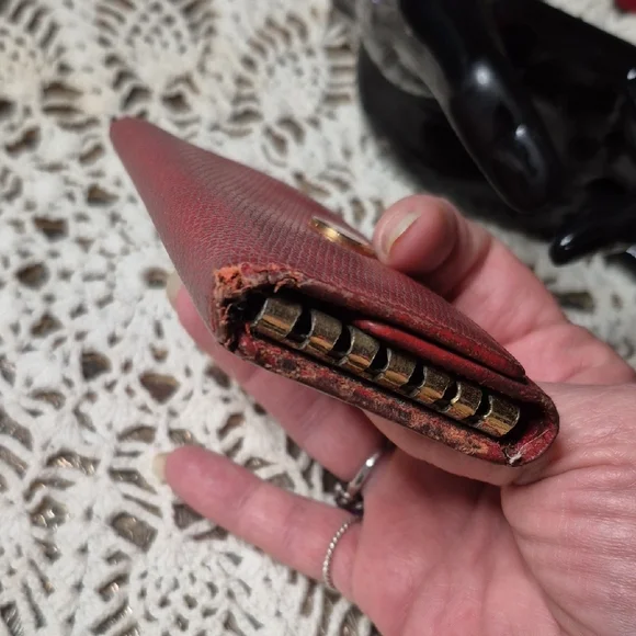 Authentic CHANEL Burgundy Textured Leather Button Key Card Wallet with Gold CC - Picture 8 of 12